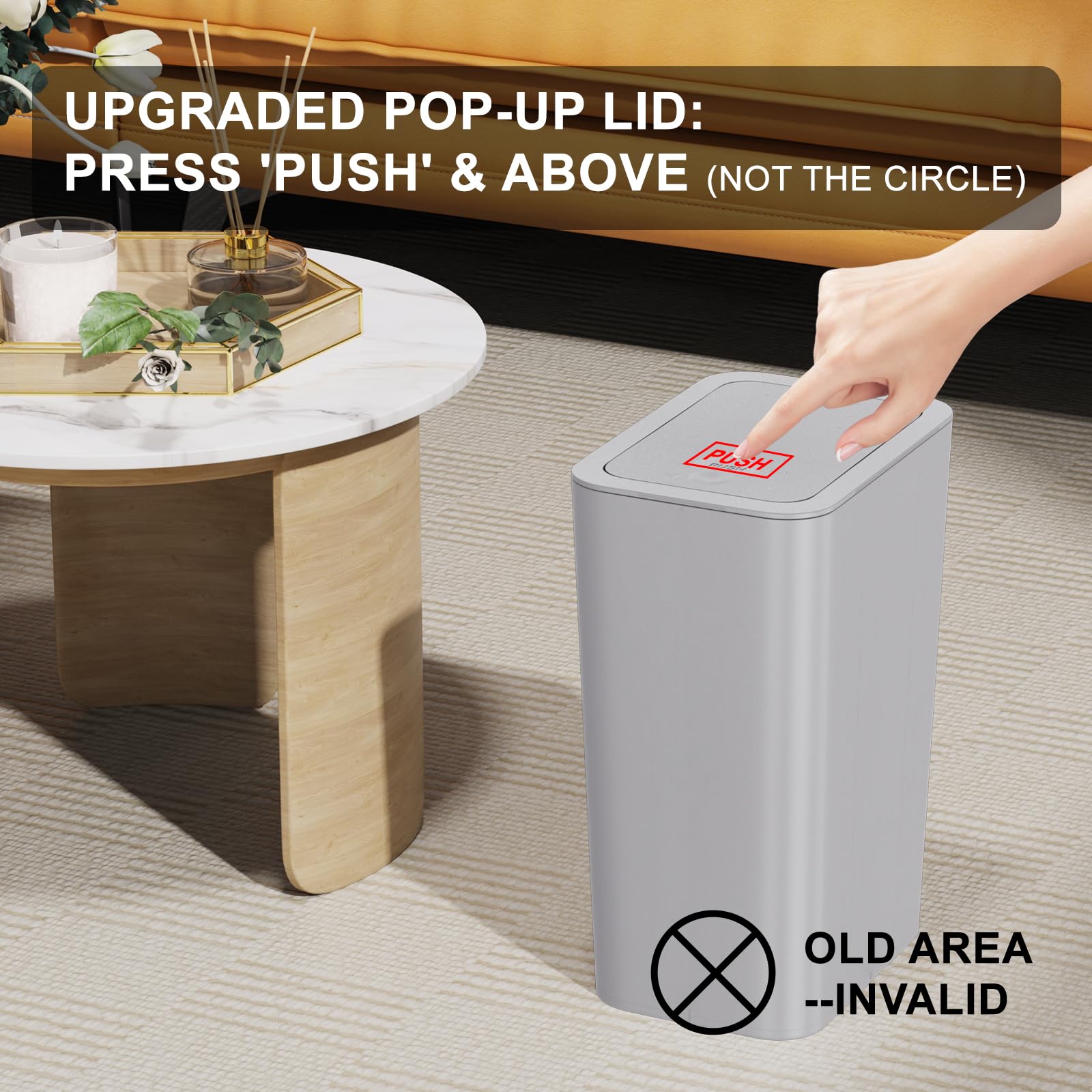 N. NETDOT trash can in bathroom cabinet, hidden yet accessible.