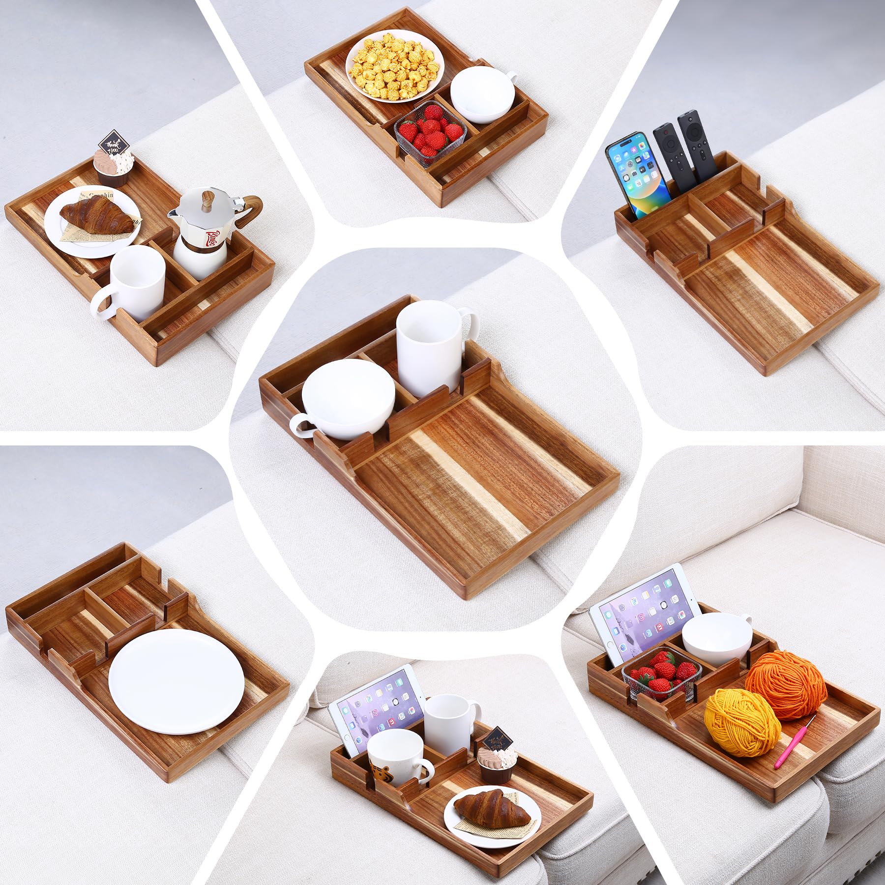 Nnewvante 2-in-1 couch tray fits between sofa gaps or rests on an ottoman.