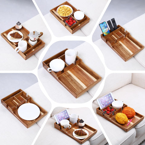Nnewvante 2-in-1 couch tray fits between sofa gaps or rests on an ottoman.