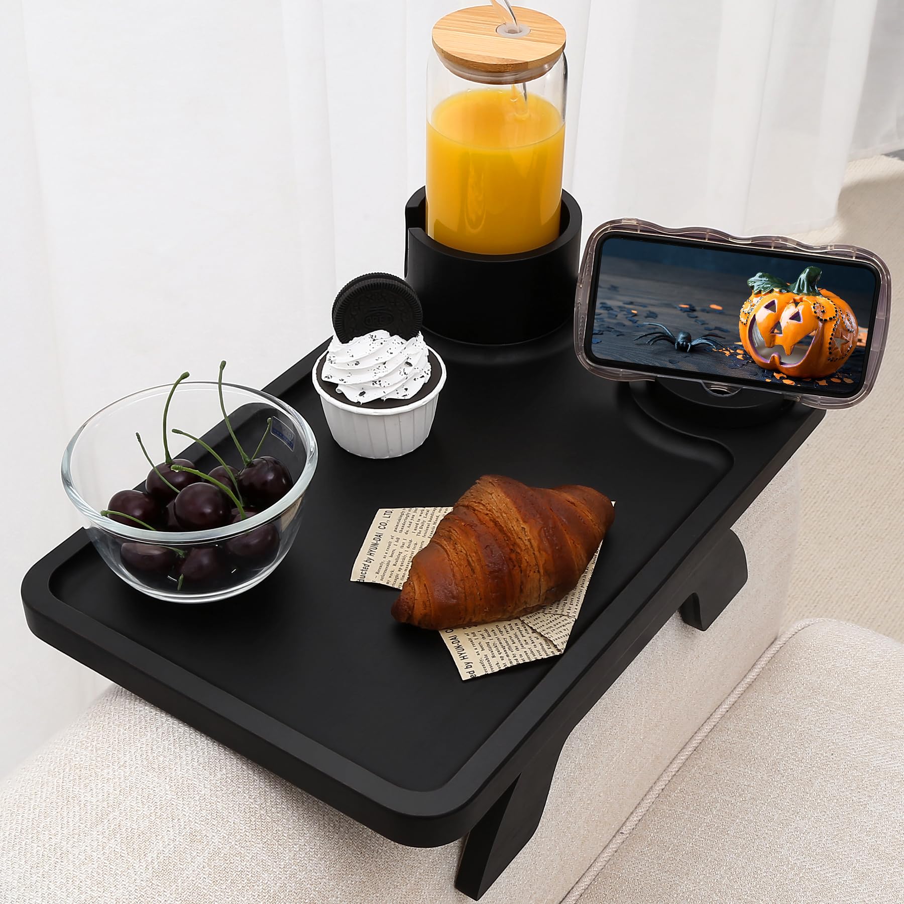 Nnewvante couch arm tray clip-on table for drinks and devices.