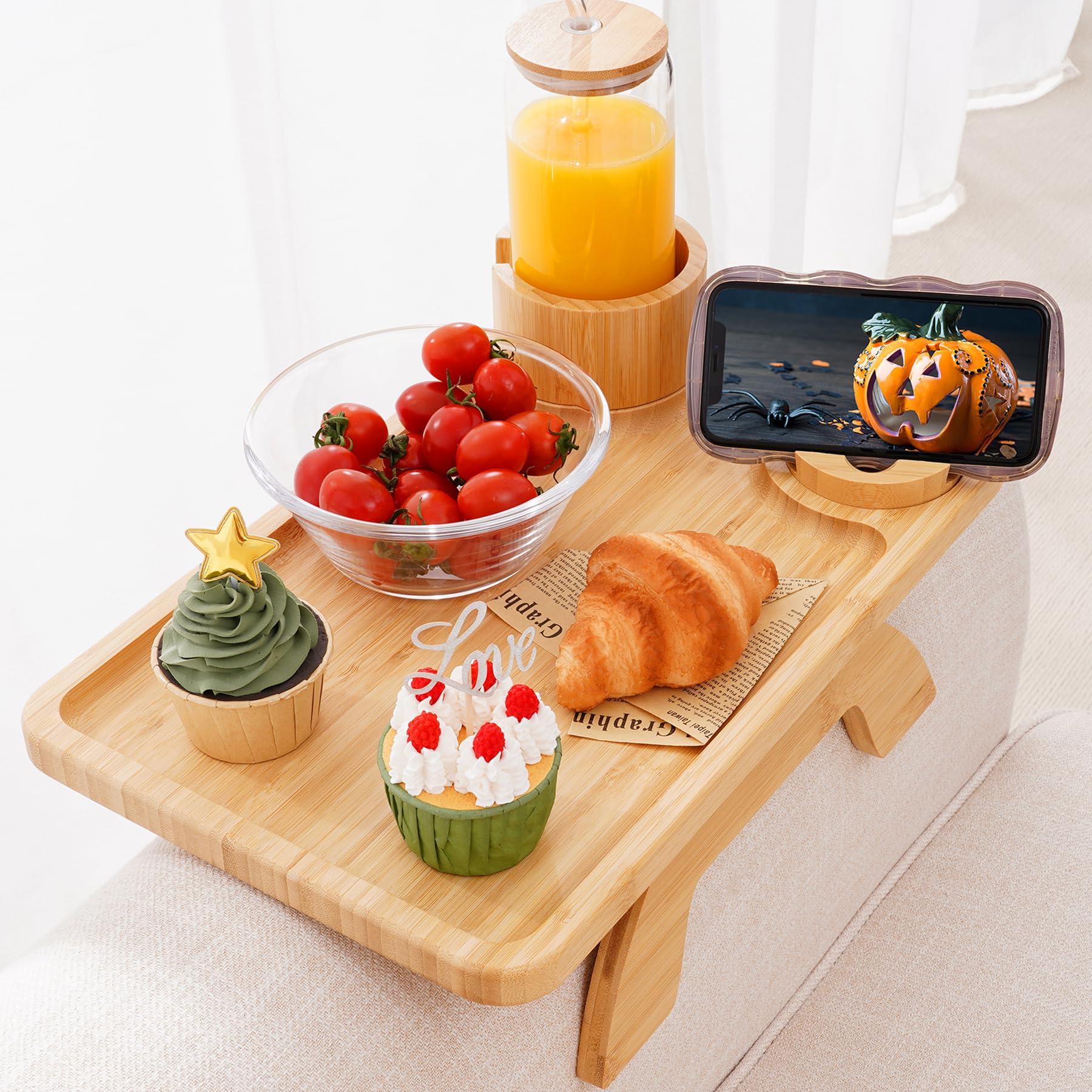 Nnewvante couch table arm clip bamboo tray ready for drinks and snacks.