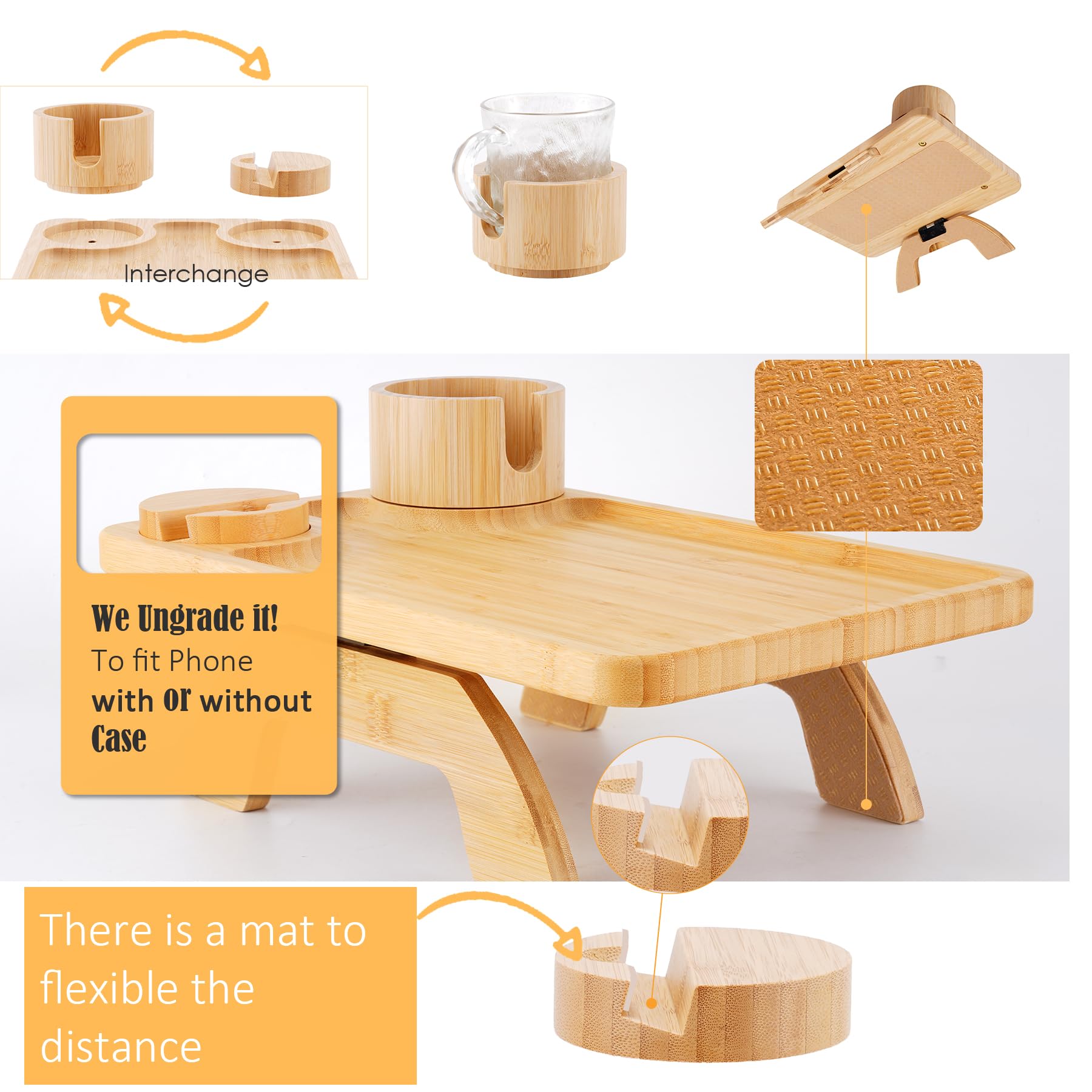Nnewvante in-use setup shows drinks, phone, and snacks within reach.