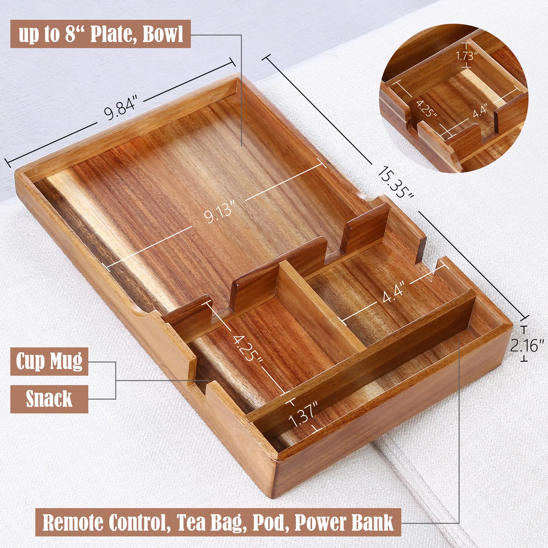 Nnewvante couch tray fits middle couches or ottomans for easy access.