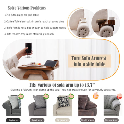 Nnewvante wide sofa arm tray 15.36 by 9.85 inches adds stable surface