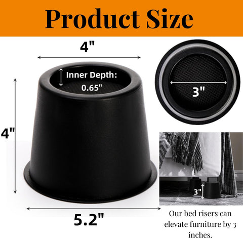 Noamus round bed risers with non-slip foam pad prevent movement and noise