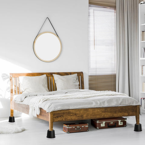 Noamus under-bed storage space created by risers helps dorm rooms stay organized