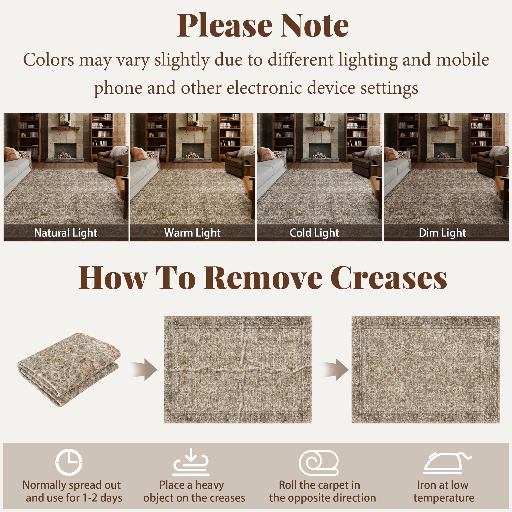 NoiFamo rug with non-slip backing keeps high-traffic areas secure on hard floors.