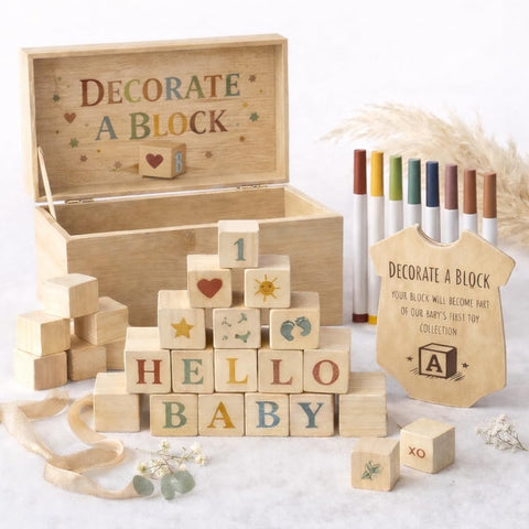 Nolia baby shower blocks ready for guest decoration and keepsake creation.