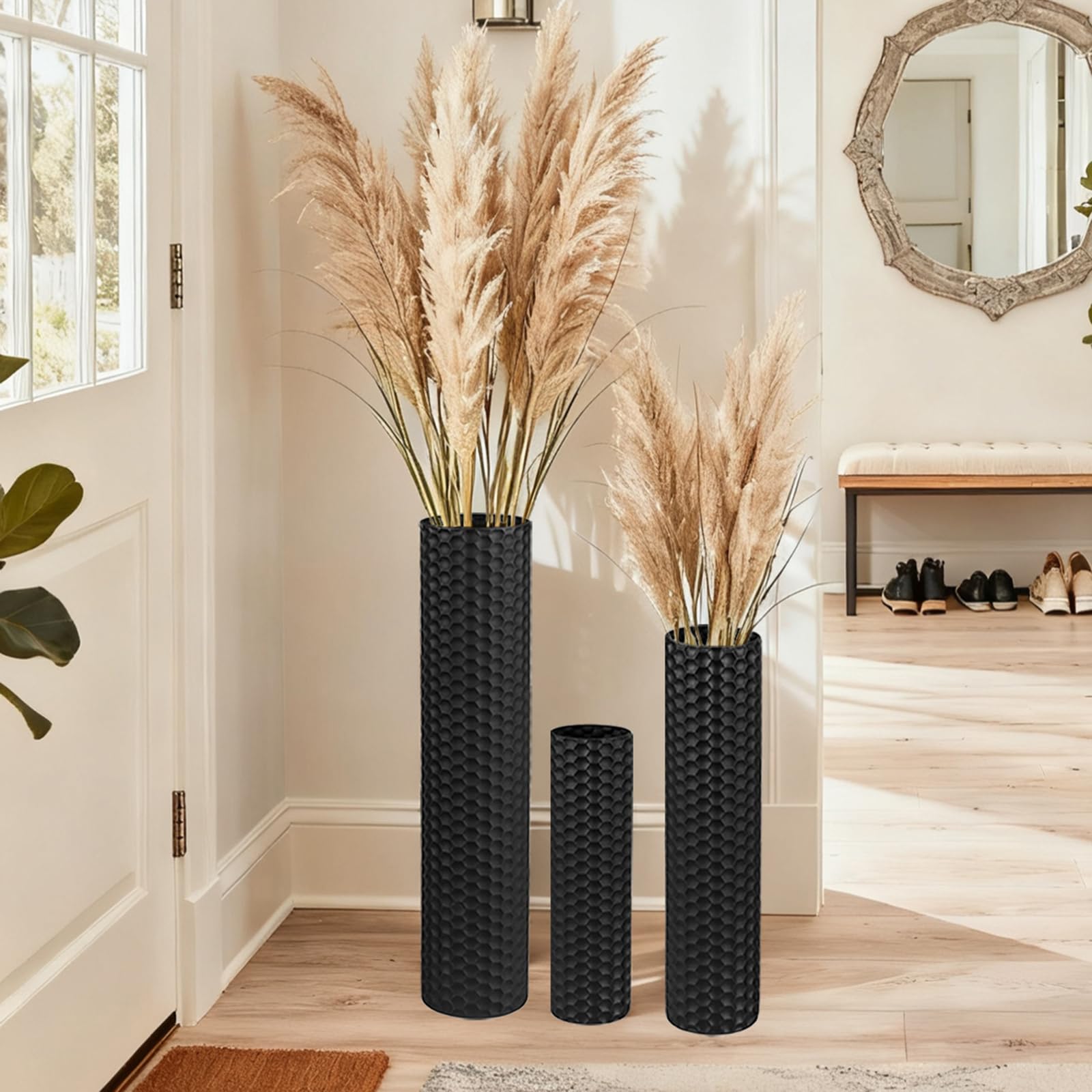 NOLIPED black tall floor vase set enhances modern living room decor.