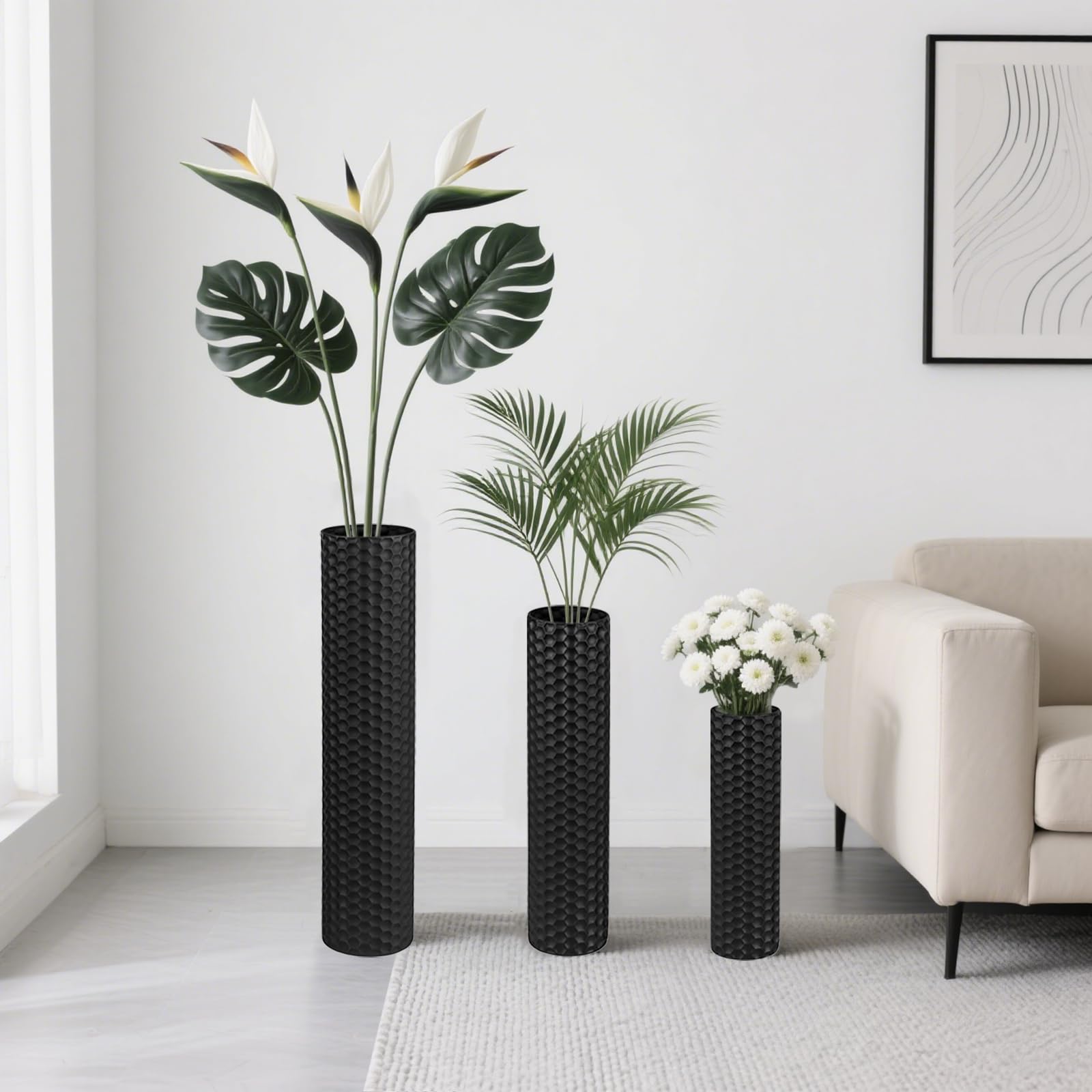 NOLIPED honeycomb texture metal vases with matte frosted finish.