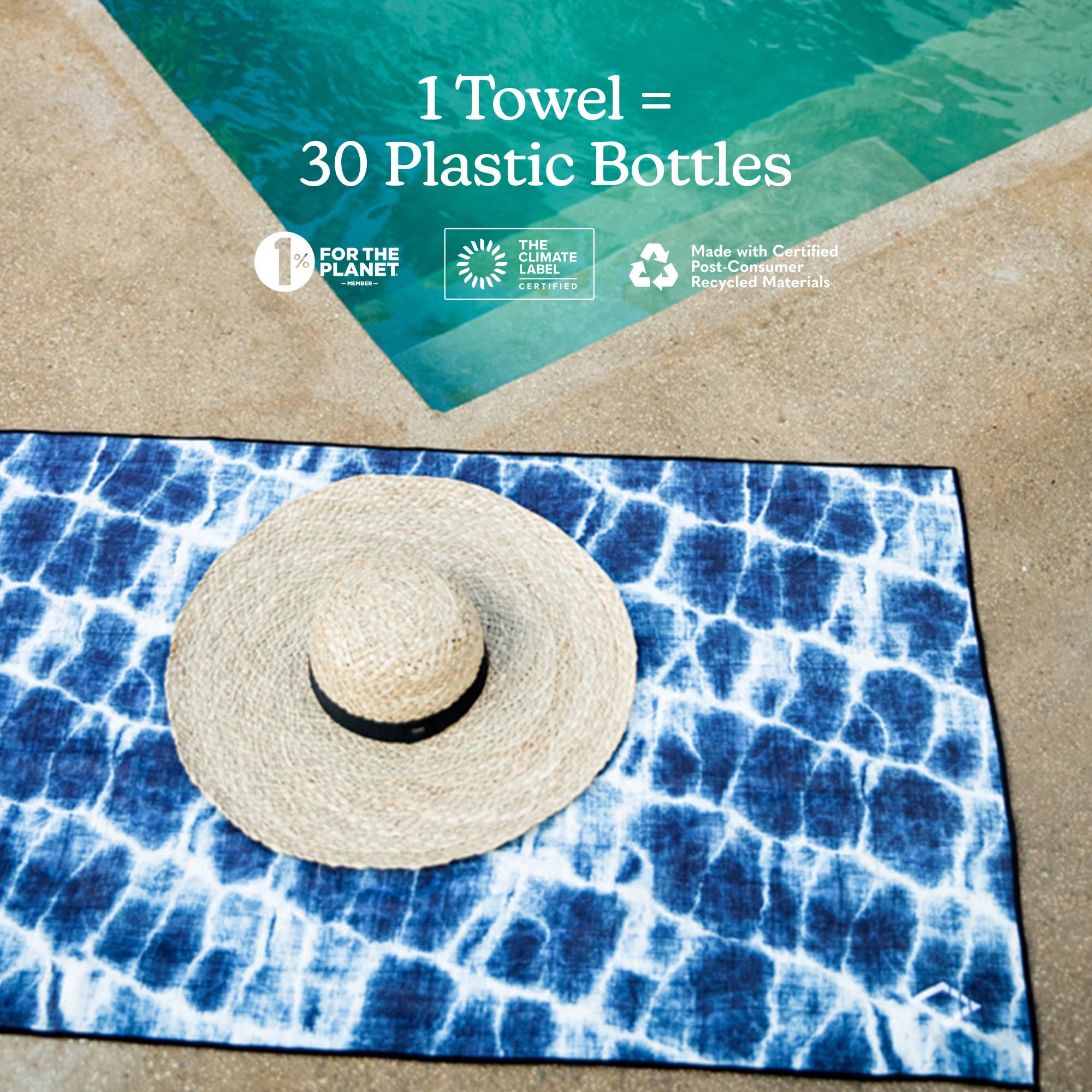 Nomadix Original Towel beside a poolside chair with a damp surface.