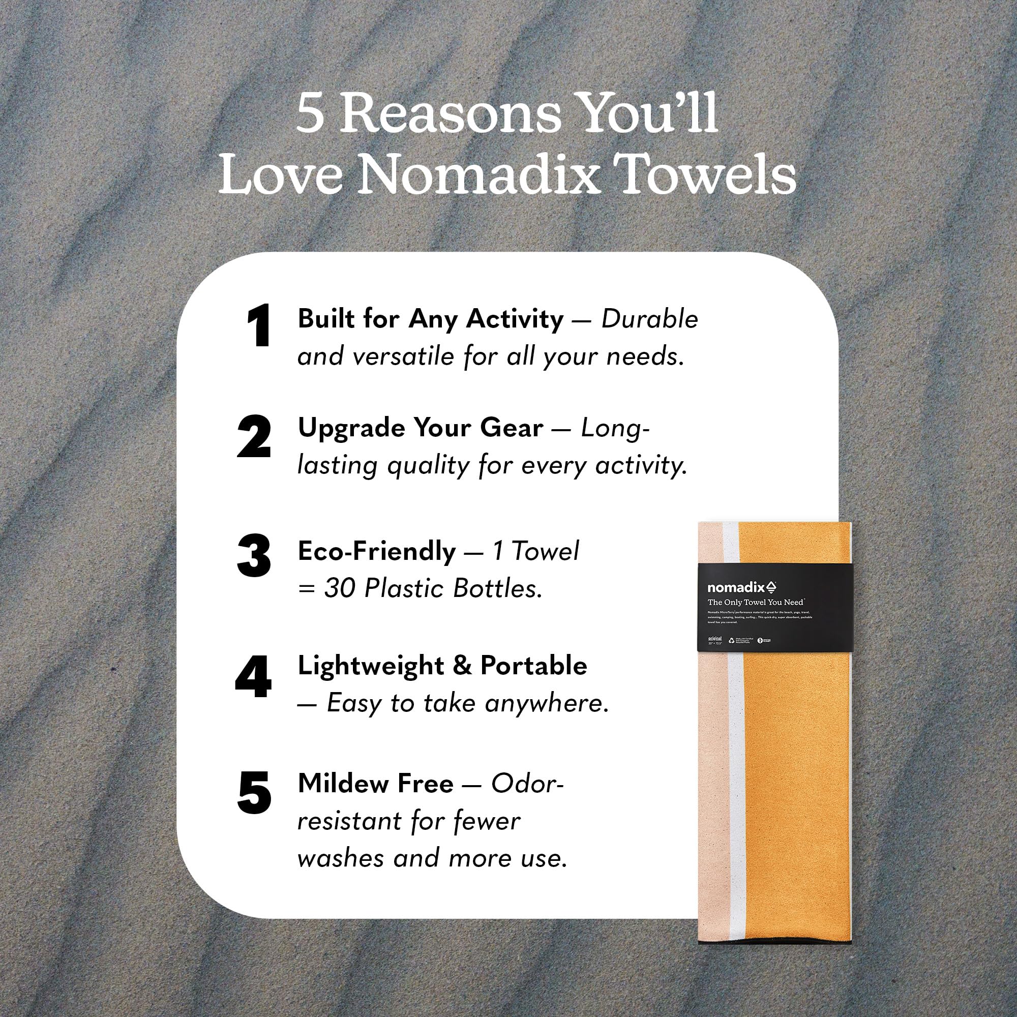 Nomadix Original Towel at the beach, sand-resistant design keeps cleanup quick.