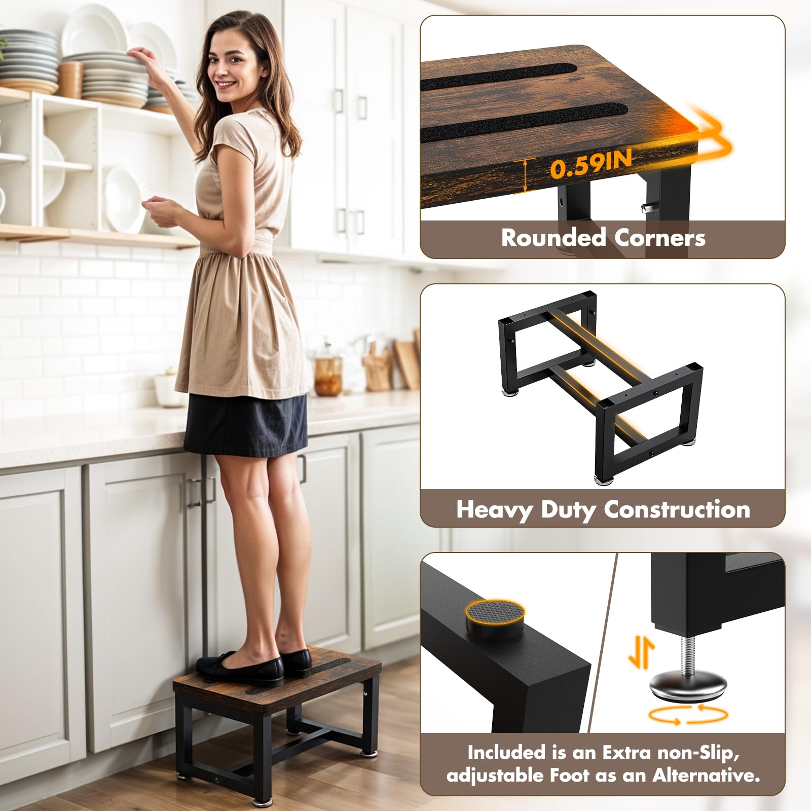 Sturdy steel frame and wood ensure reliable everyday use.