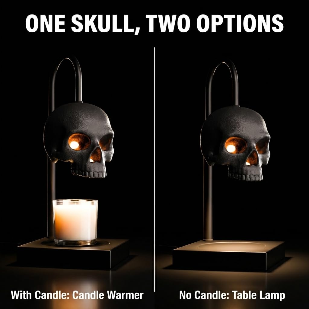 Nomnu Skull Warmer controls with dimmer for customizable mood lighting.