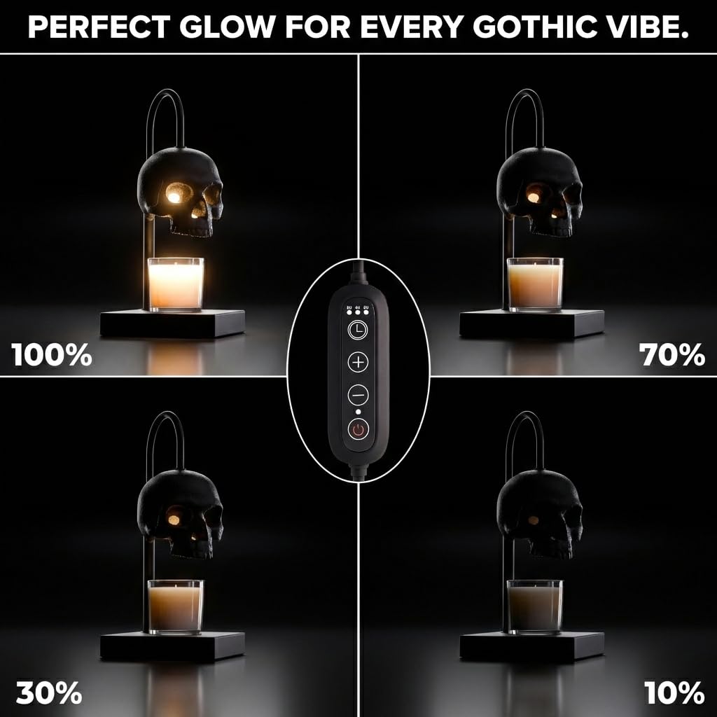 Nomnu Skull lamp height-adjustment shows versatility for desks and nightstands.