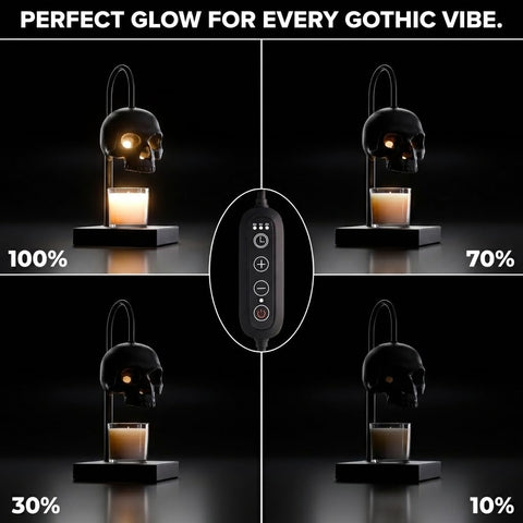 Nomnu Skull lamp height-adjustment shows versatility for desks and nightstands.