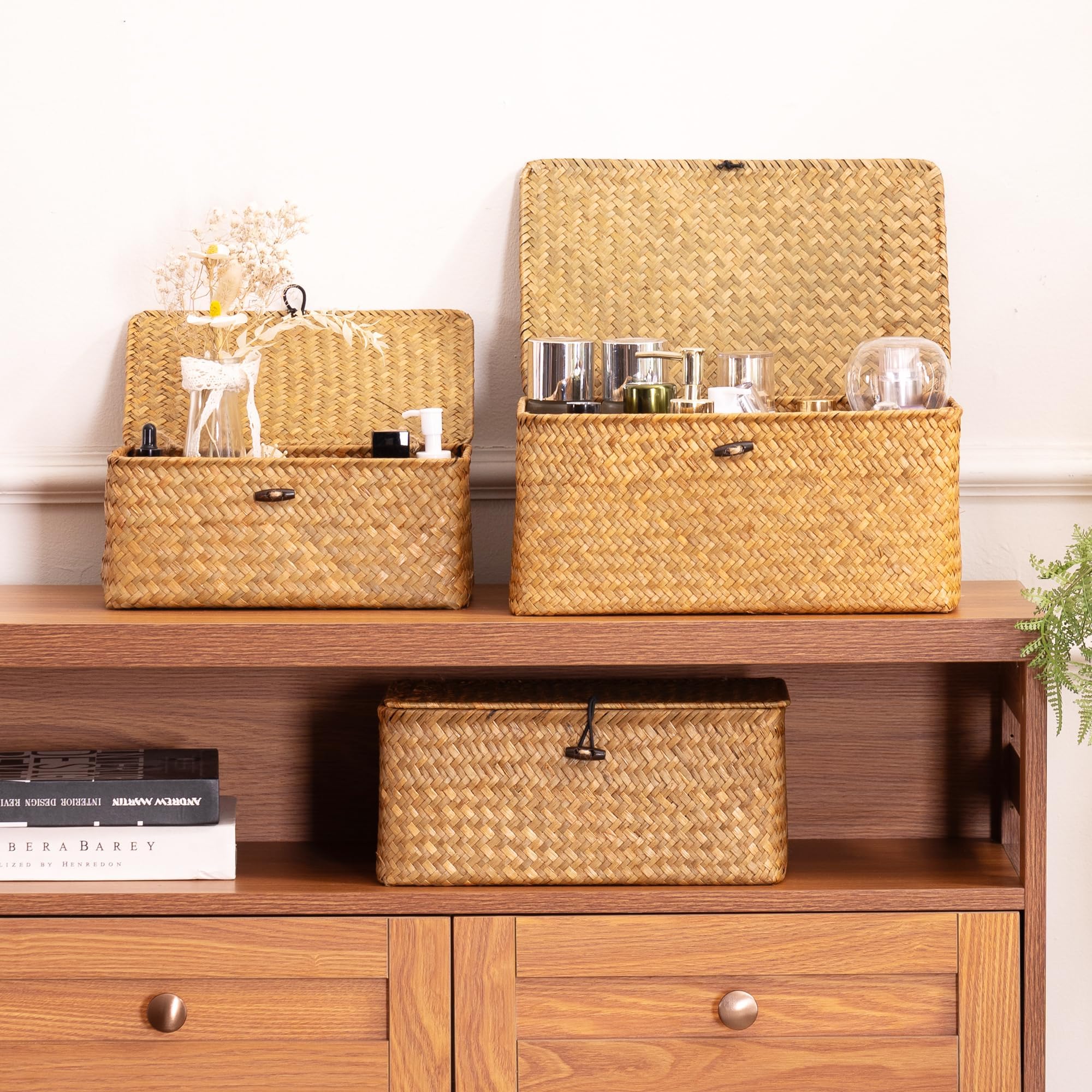 Nonam seagrass basket closeup with braided trim and handcraft detail.