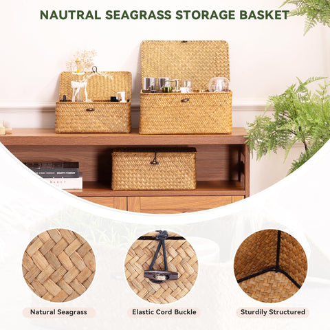 Nonam seagrass basket in natural hue, versatile home organizer.