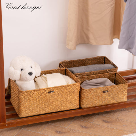 Nonam seagrass basket stackable with lids saving space.
