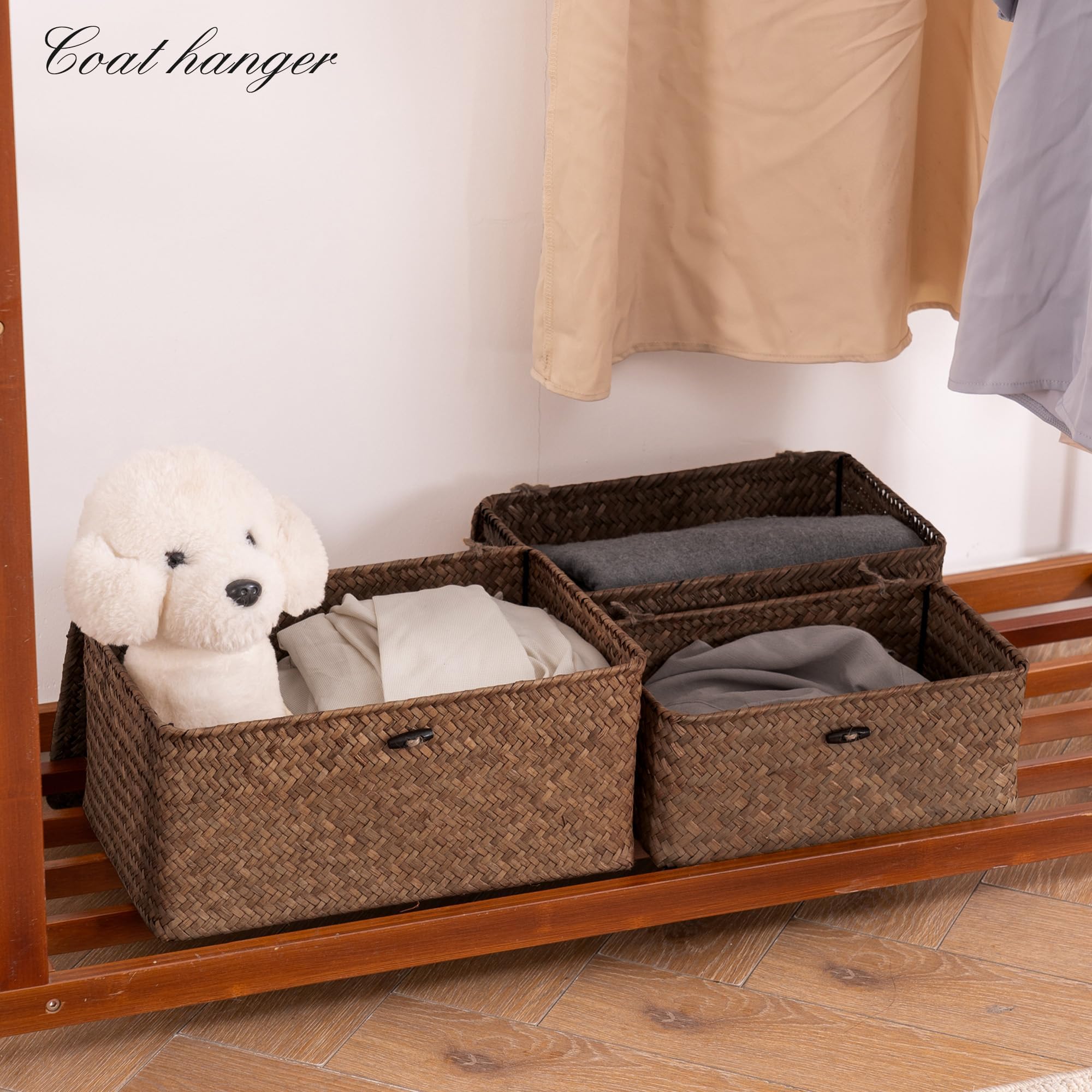 Nonam Seagrass Storage Basket suitable for bathroom vanity storage.
