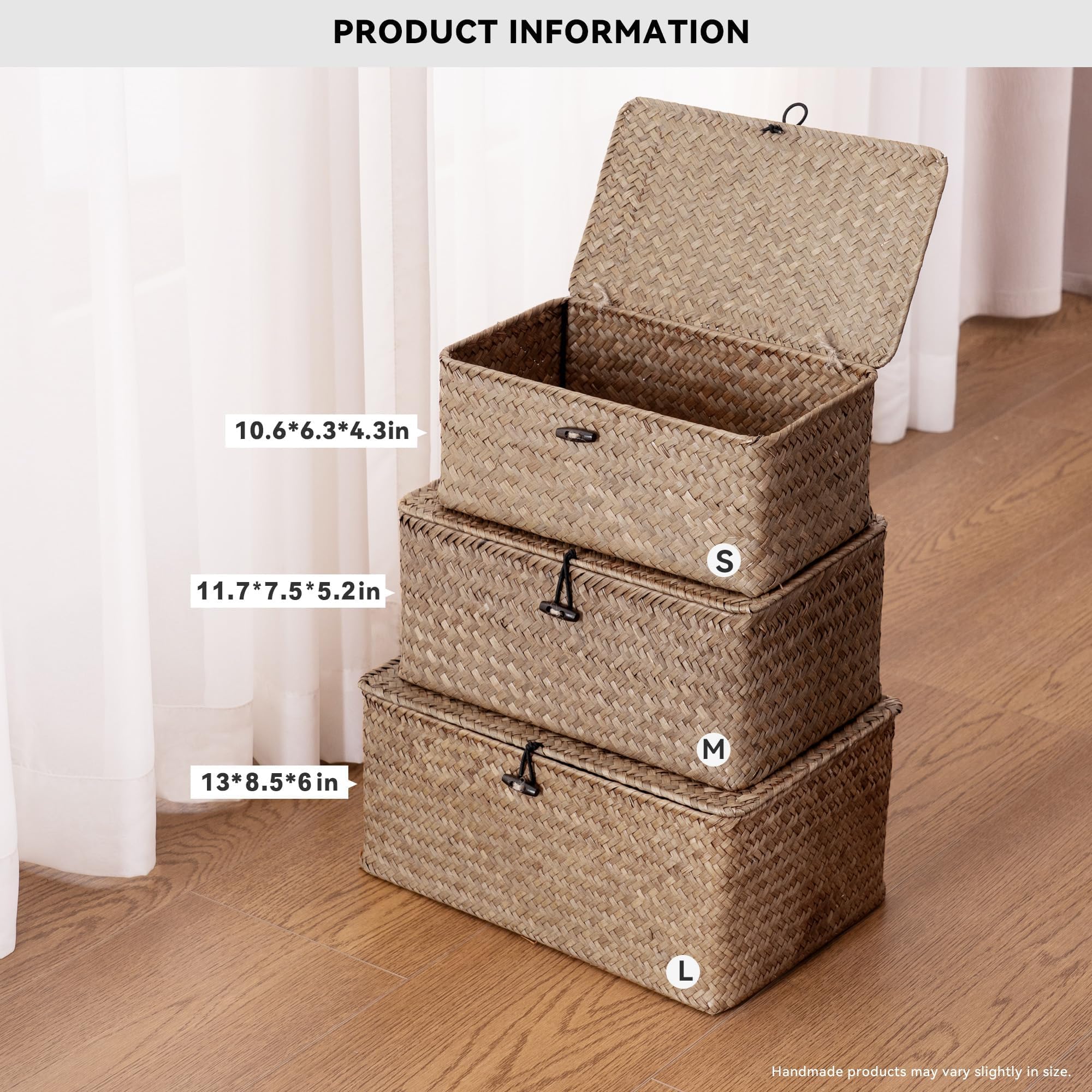 Nonam Seagrass Storage Basket L with lid for discreet storage.