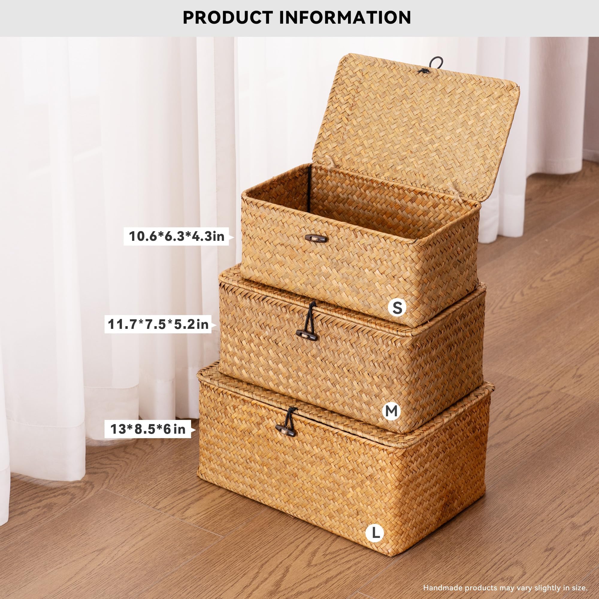Nonam seagrass storage large with lid, perfect for books and accessories.