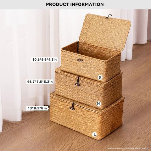 Nonam seagrass storage large with lid, perfect for books and accessories.