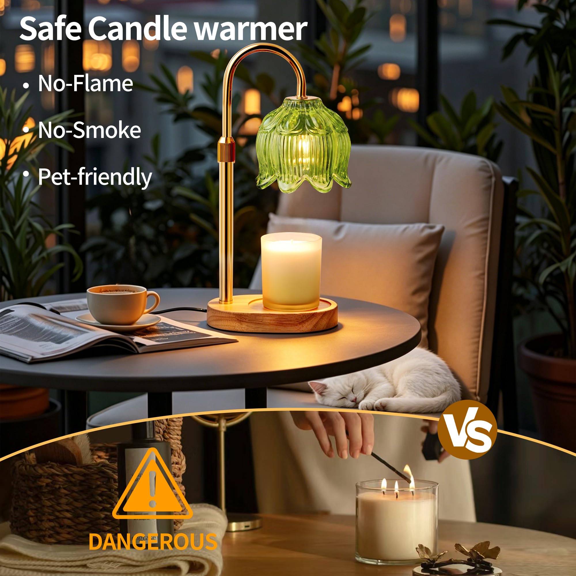 NONVJJ Flower Candle Warmer Lamp with dimmed light for cozy ambiance.