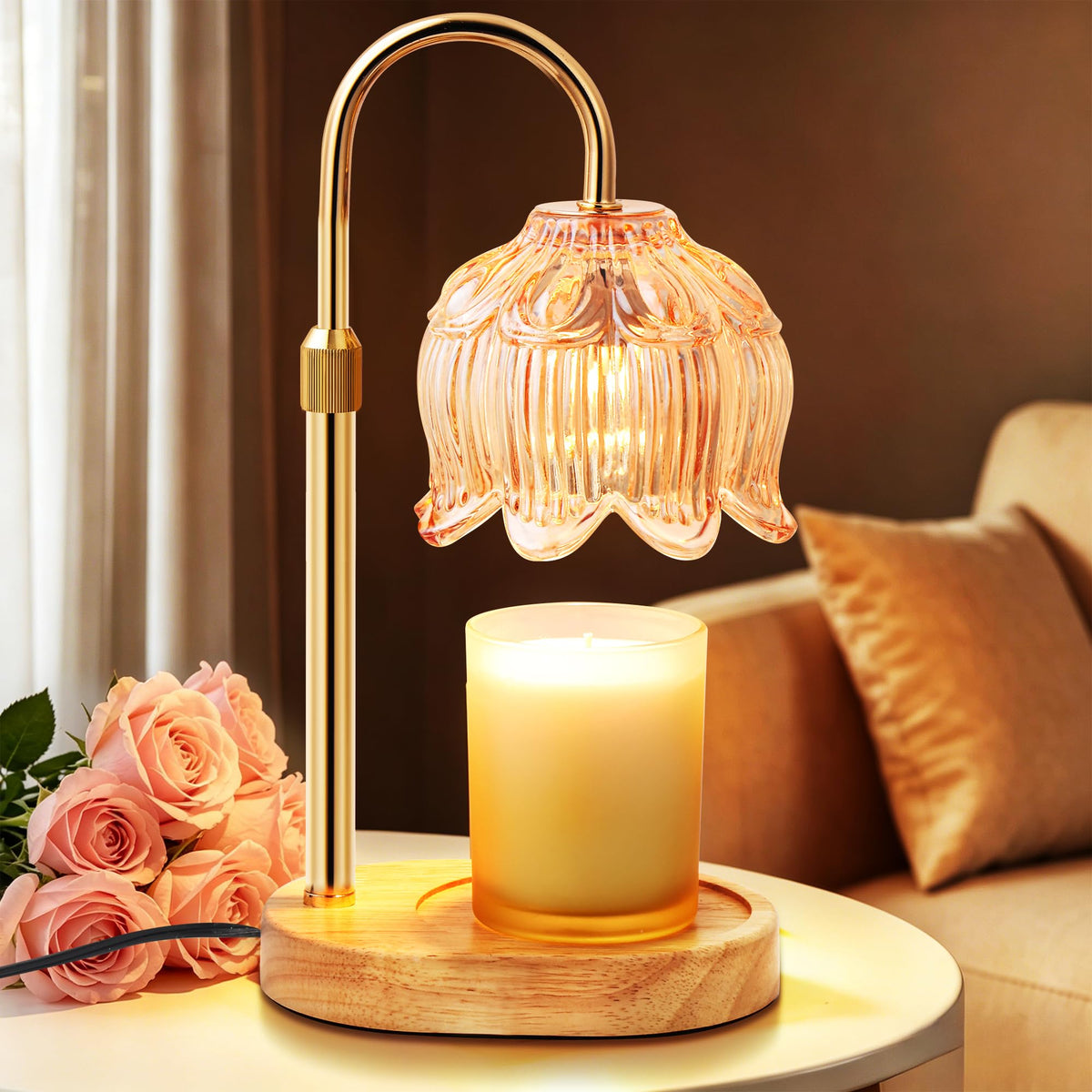 NONVJJ Flower Candle Warmer Lamp with floral design radiates a warm, safe glow.