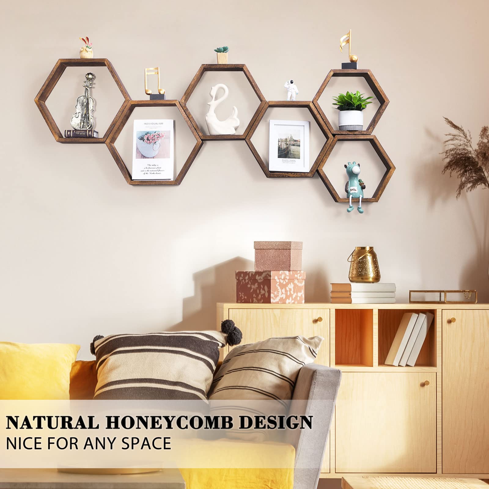 NORCEESAN NOVIMANGO driftwood finish hexagon shelf adds natural texture to bedrooms