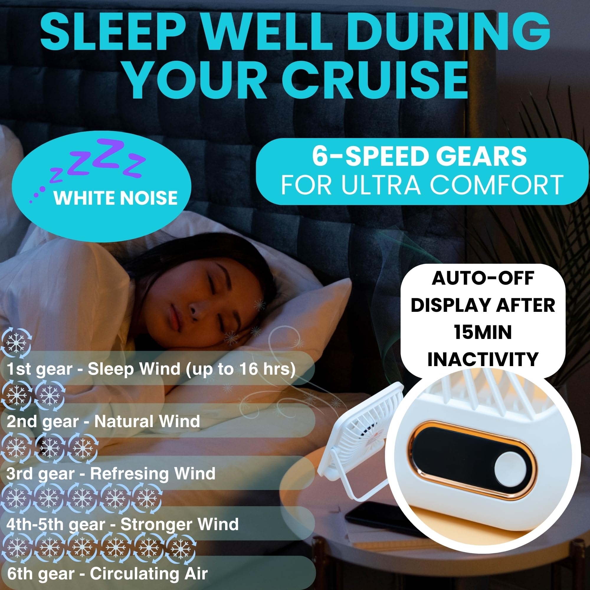 Nordmoose Cruise Fan with 5-speed control for personalized airflow.