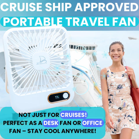Nordmoose Cruise Fan with magnetic hook mounted in a cabin.