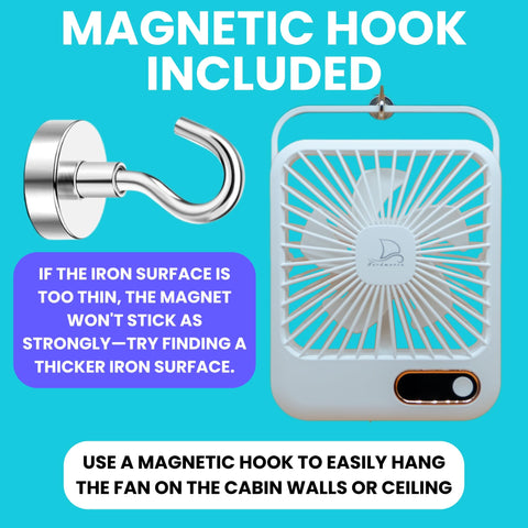 Nordmoose Cruise Fan showing USB-C and USB-A charging versatility.