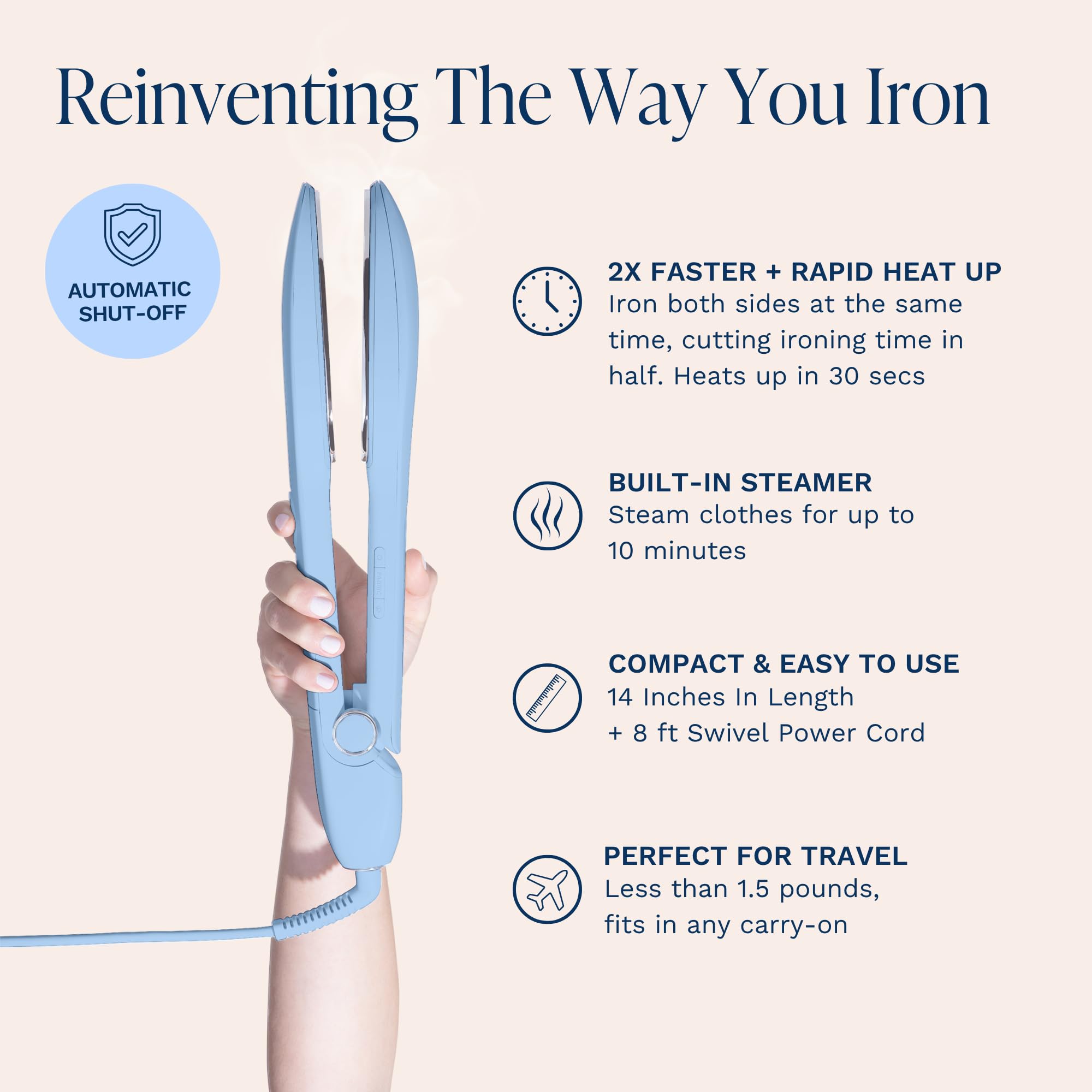 NORI Press heats in about 3 minutes for fast wardrobe refresh.