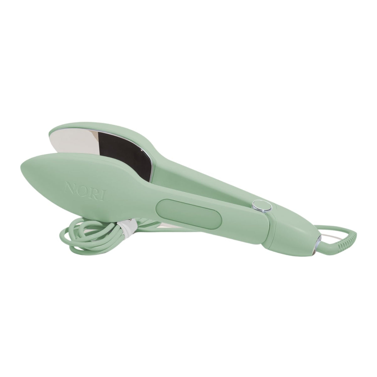 Nori Press close-up iron tip in use, delivering quick wrinkle removal.