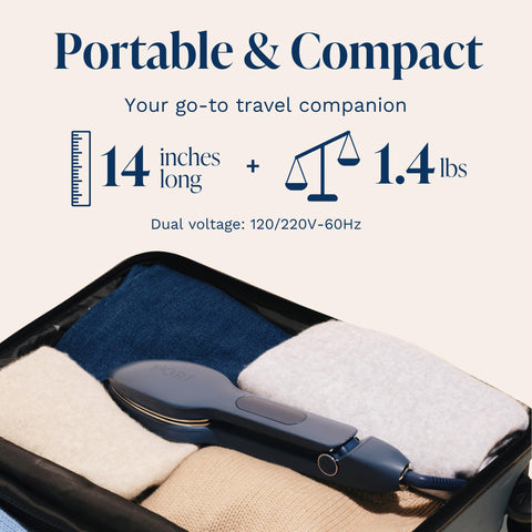 Nori Press Travel Steam Iron highlighting cord length and easy reach.