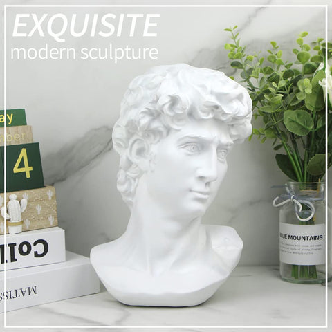 Norrclp David bust on shelf, decorative tribute to classical sculpture.
