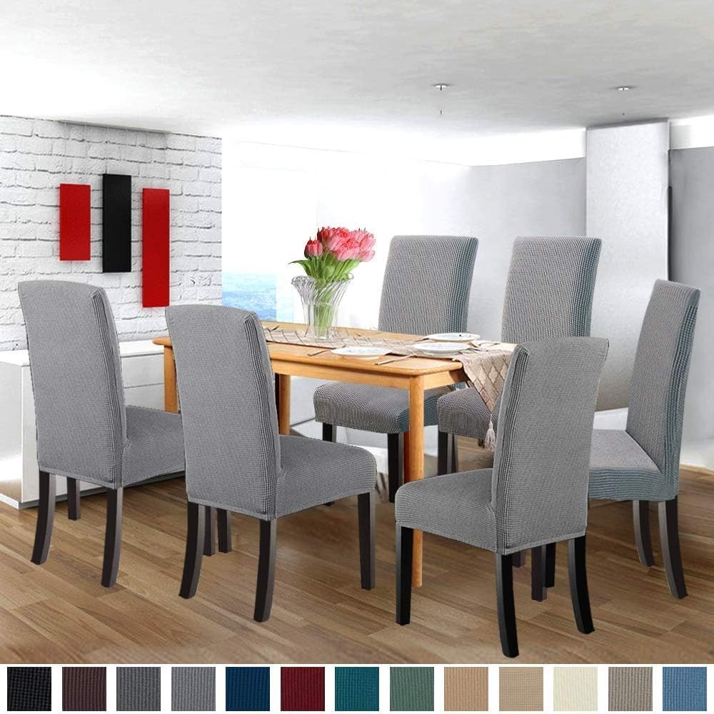 NORTHERN BROTHERS stretch parson chair cover, close-up of fabric, shows smooth stretch for a secure fit.