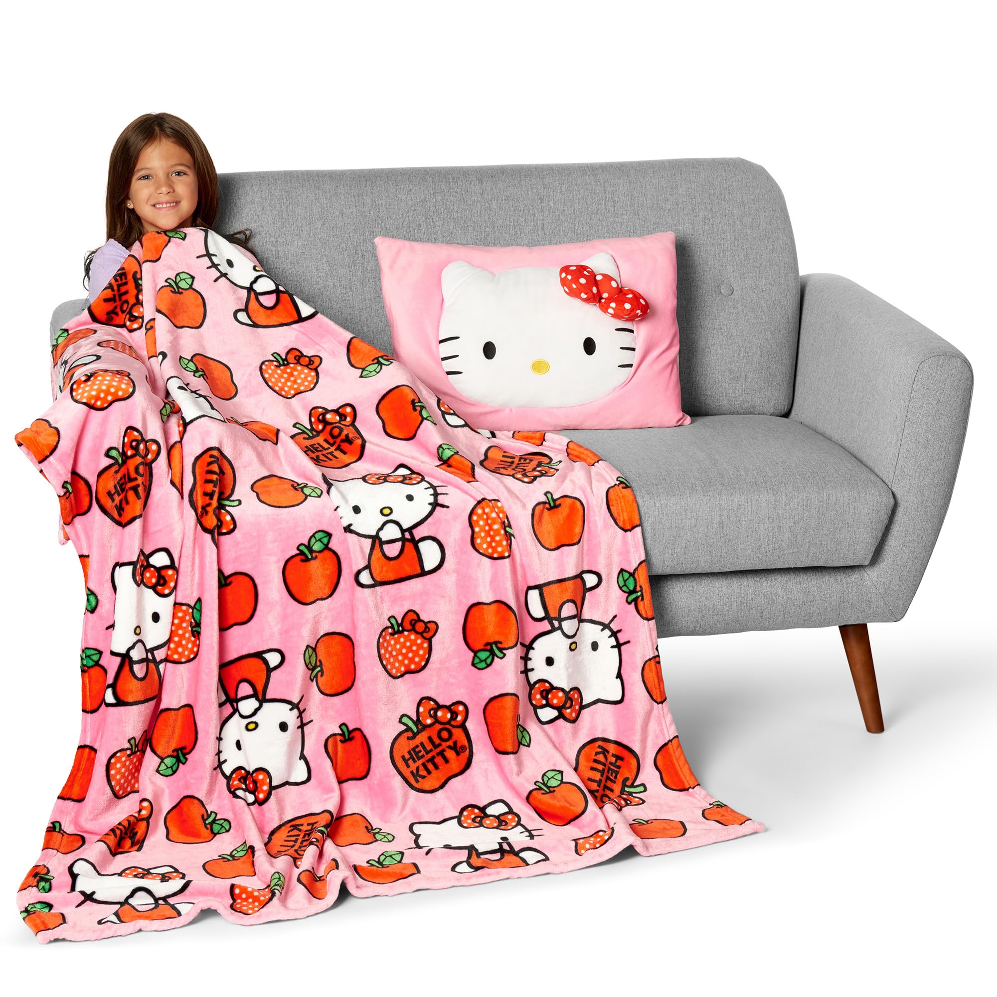 Northwest Hello Kitty 3D plush pocket pillow with storage pocket and straps for travel