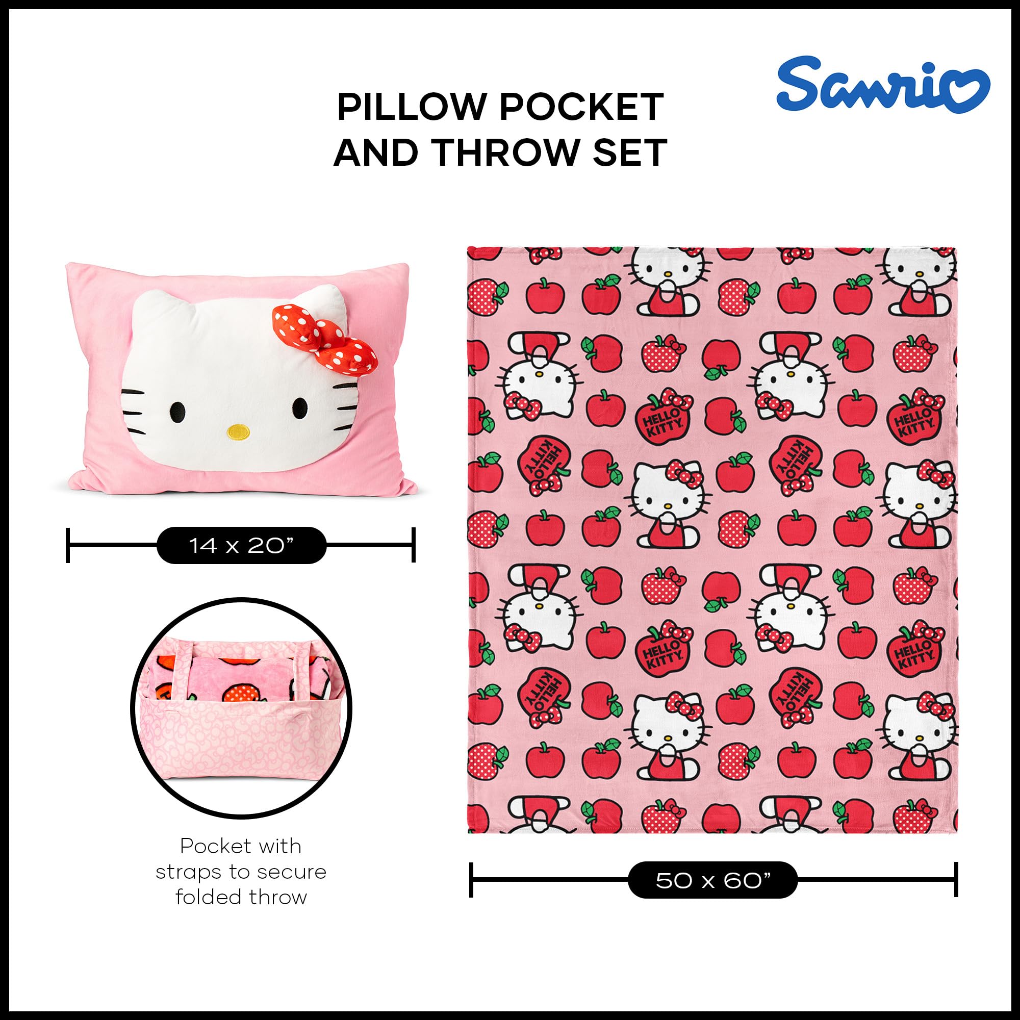 Northwest Hello Kitty Forever Sweet blanket and pillow set, ideal for sleepovers and road trips