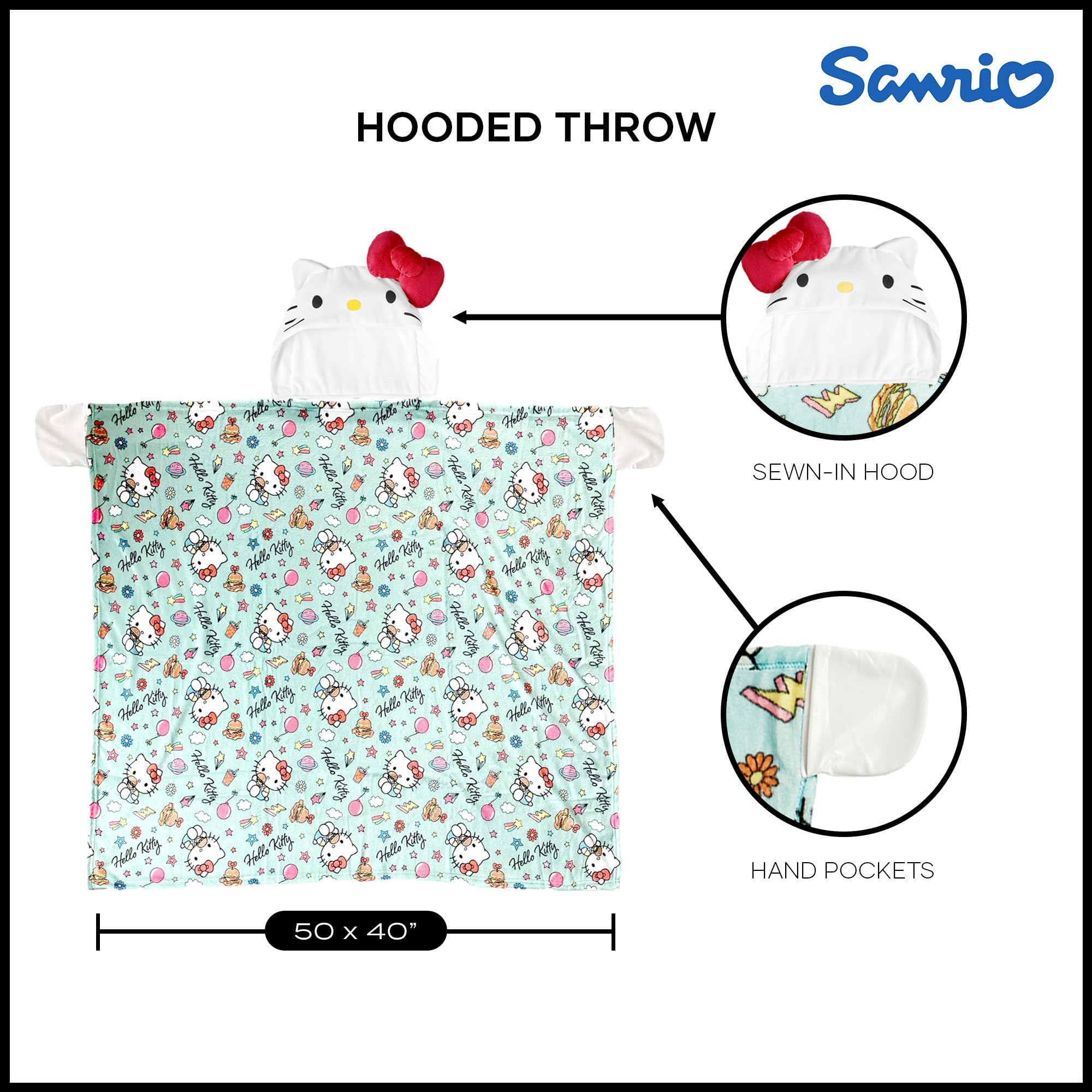Northwest Hello Kitty throw pockets for hands while relaxing