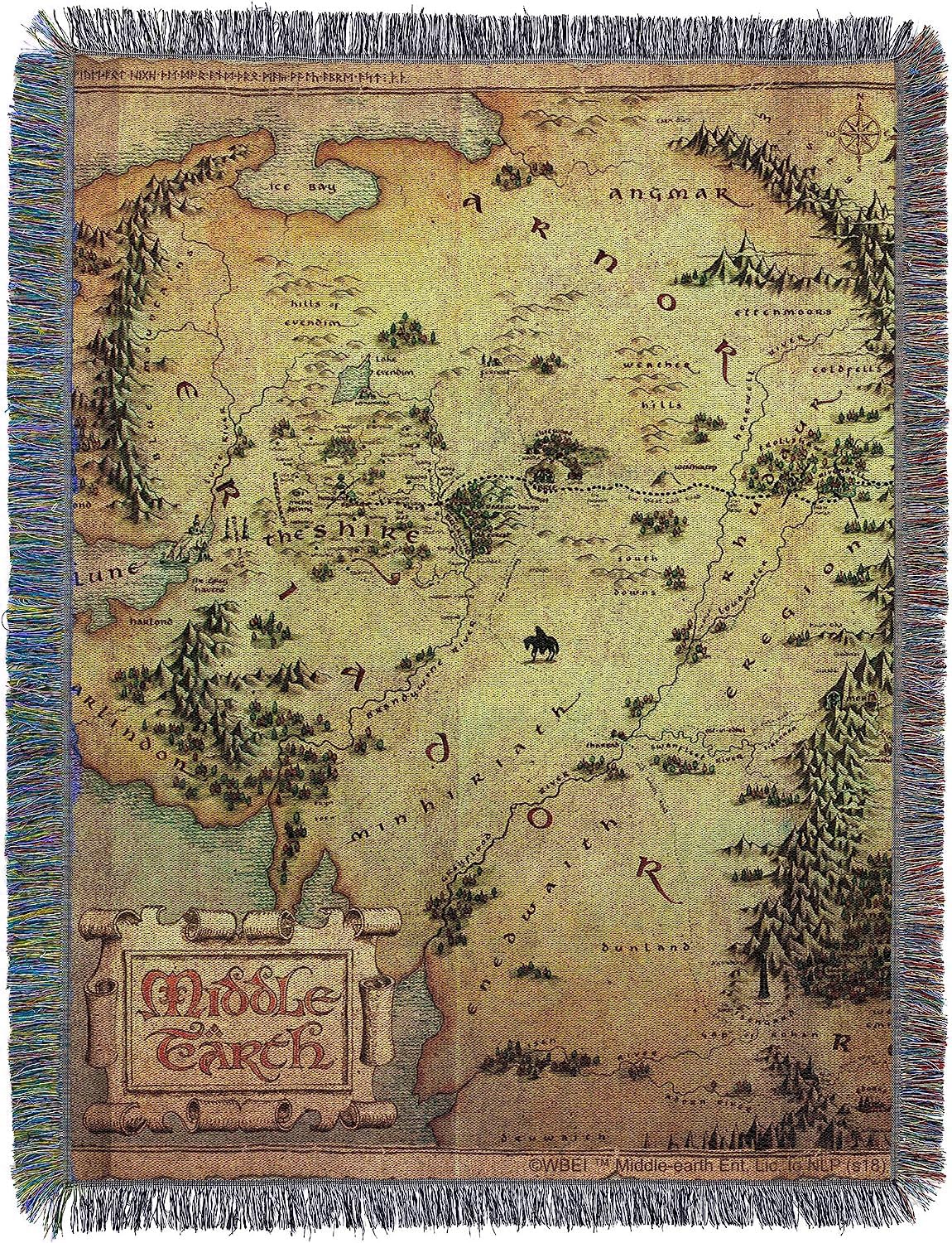 Northwest Lord of the Rings Hobbit tapestry throw on sofa for cozy movie nights.