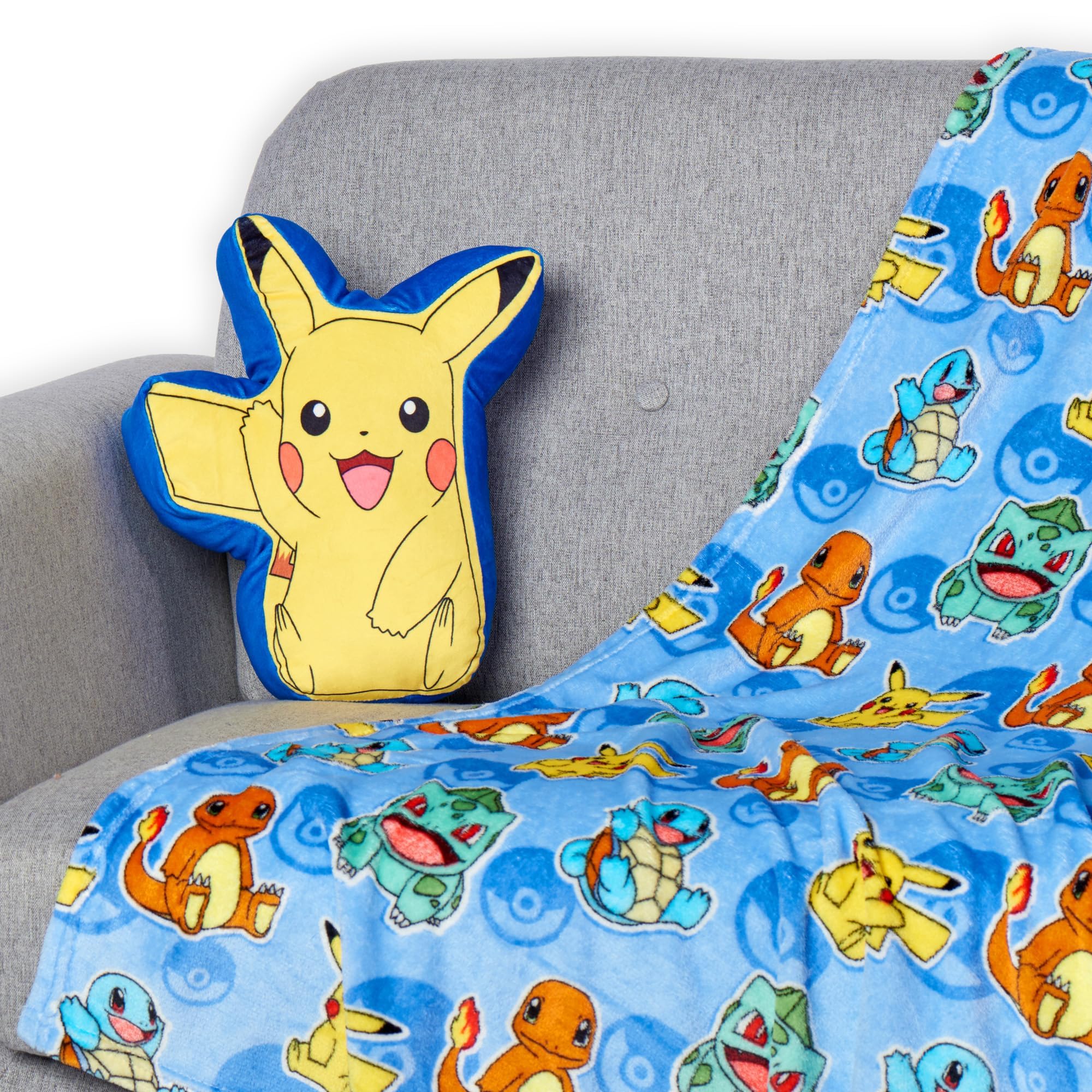Northwest Pokemon-pattern blanket close-up shows vivid characters and color.