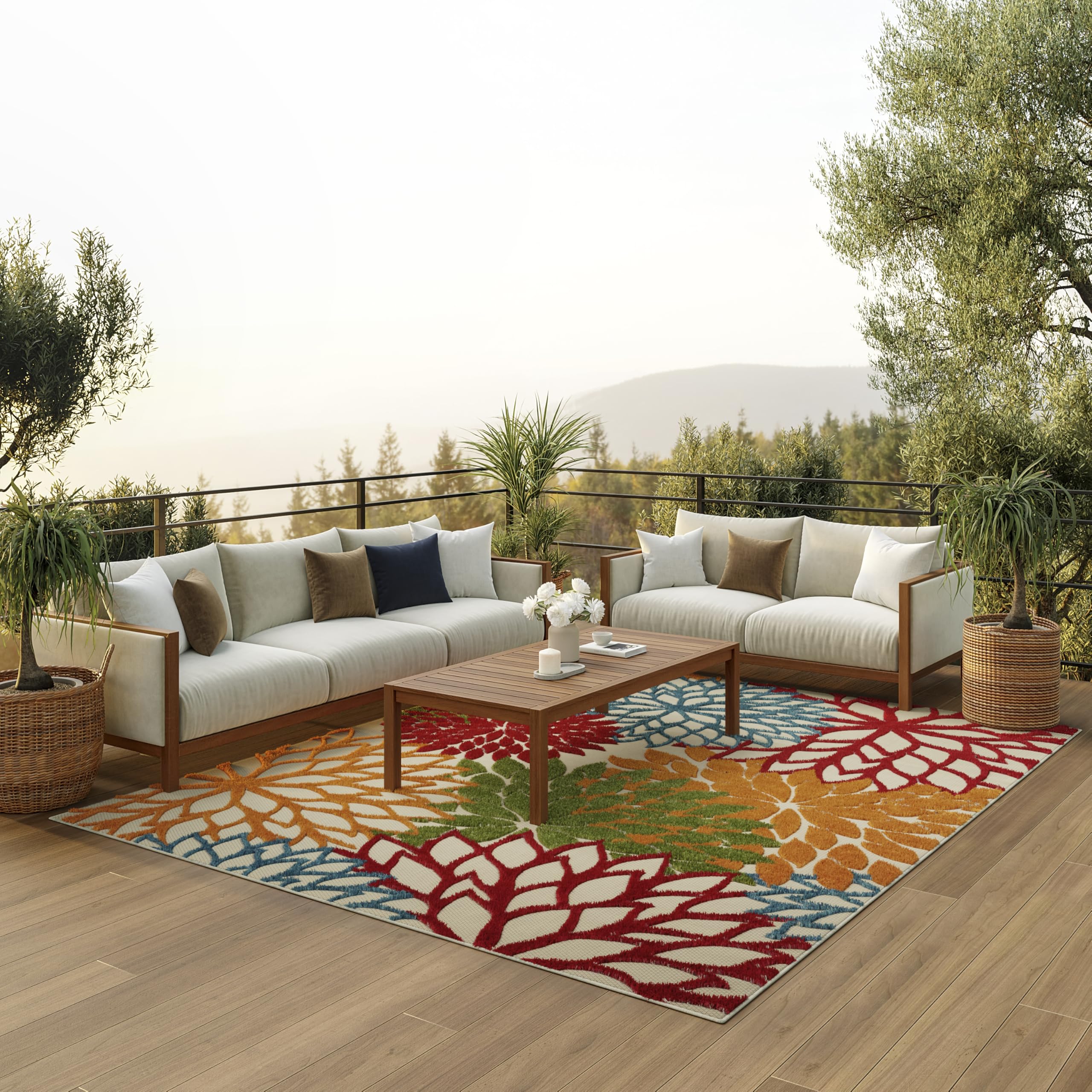 Nourison Home Aloha floral design rug adds tropical outdoor charm.