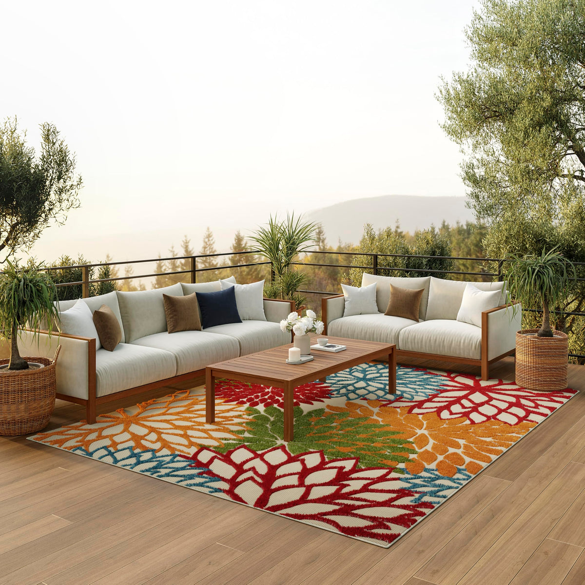 Nourison Home Aloha floral design rug adds tropical outdoor charm.