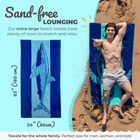 Nova Blue Cotton Velour Beach Towel feels soft and absorbent
