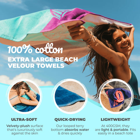 Nova Blue Dolphin Beach Towel size 34x63 inches providing ample lounging space.
