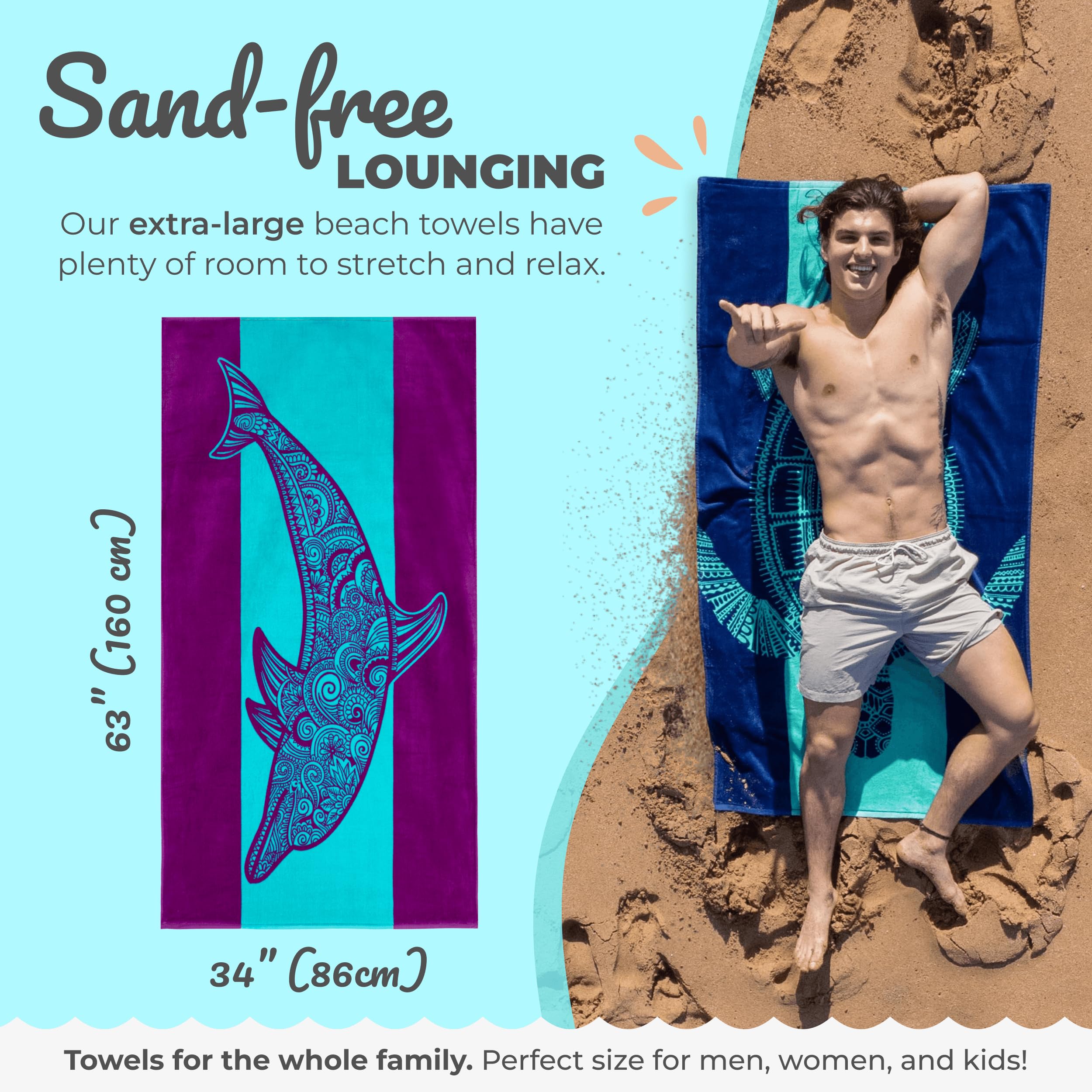Nova Blue Dolphin Beach Towel velour top feels plush and soft to the touch.