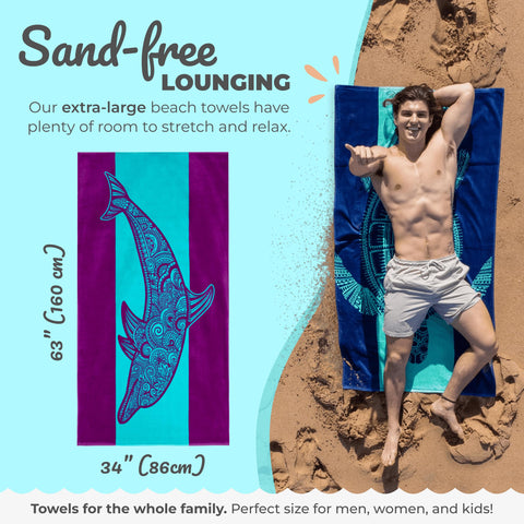 Nova Blue Dolphin Beach Towel velour top feels plush and soft to the touch.