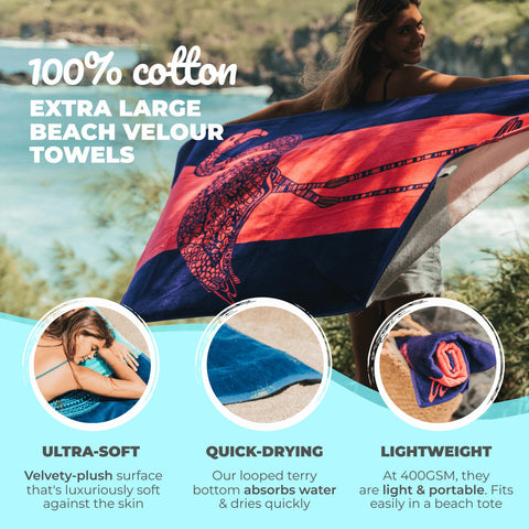 Nova Blue Flamingo Beach Towel 34x63, extra-large for comfortable sunbathing.